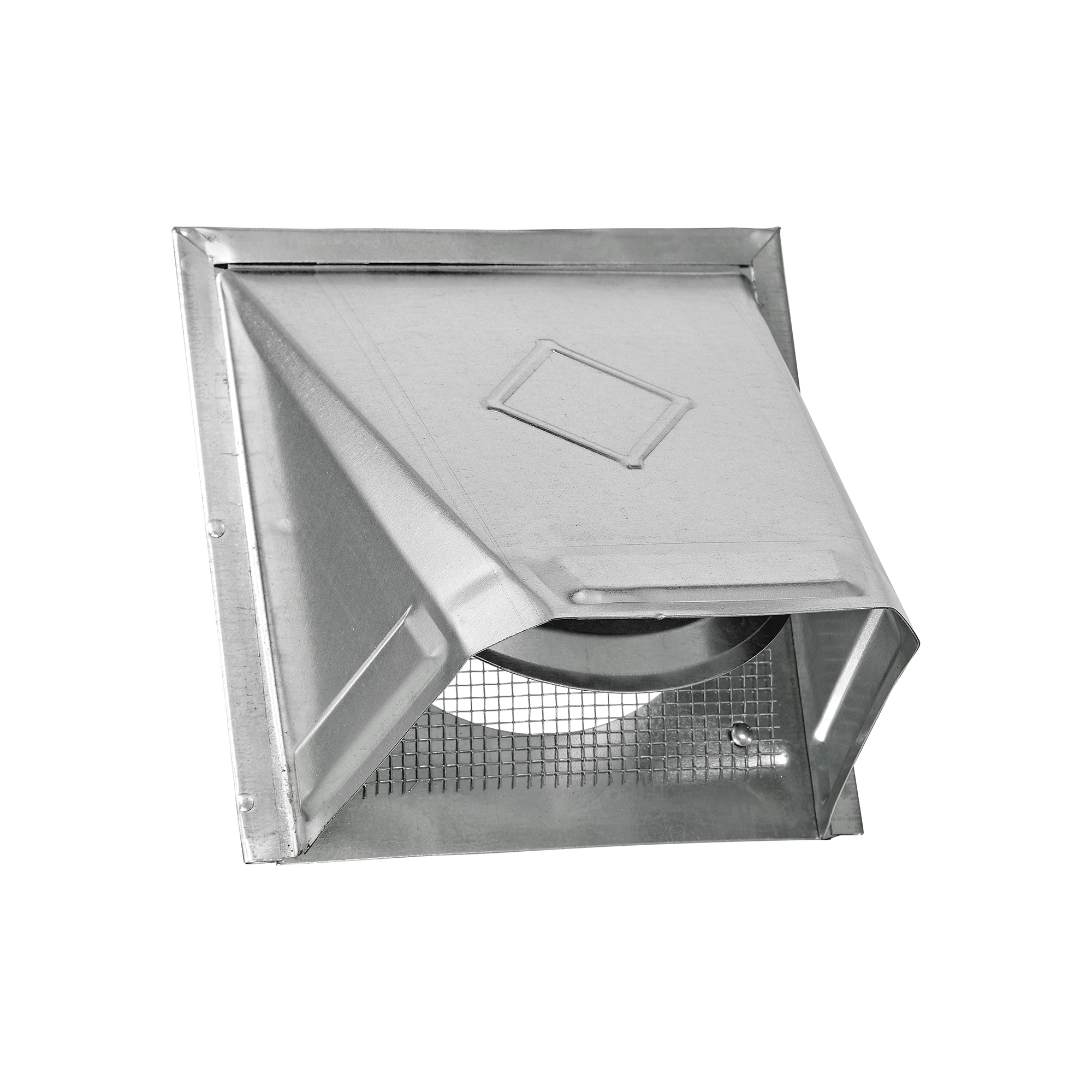 Galvanized Steel Wall Exhaust Bath Fan Vent Hood - Damper - 1/8 inch Wire Mesh Screen - Flush Mount - Angled Opened