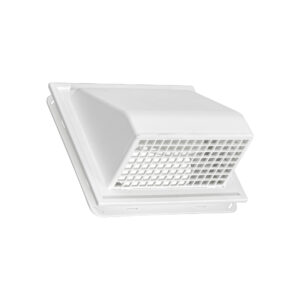White Plastic Wall Exhaust or Intake Hood Vent - J Channel - Spring Damper - Removable Screen - 1 inch Collar - Front Opened