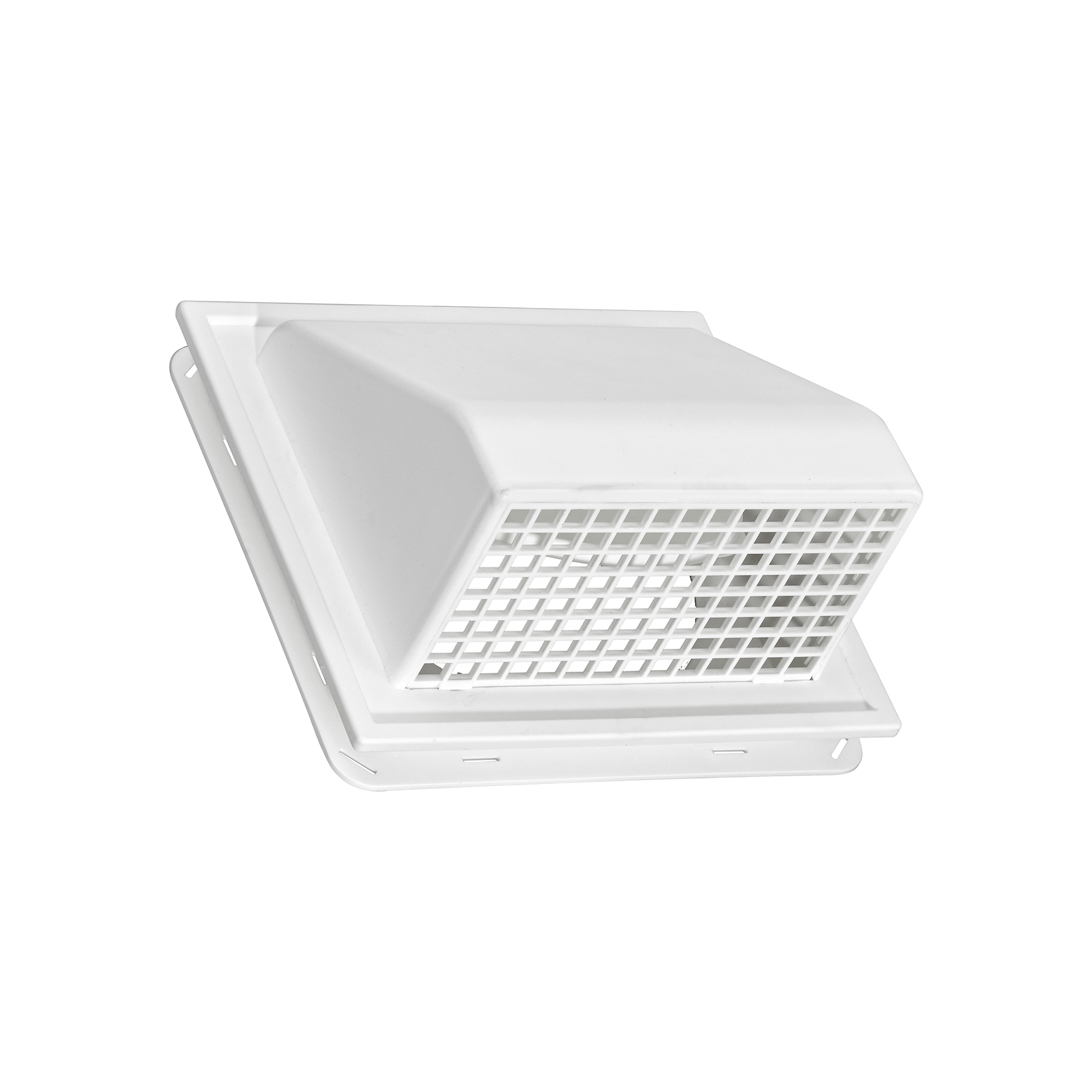 White Plastic Wall Exhaust or Intake Hood Vent - J Channel - Spring Damper - Removable Screen - 1 inch Collar - Front Opened