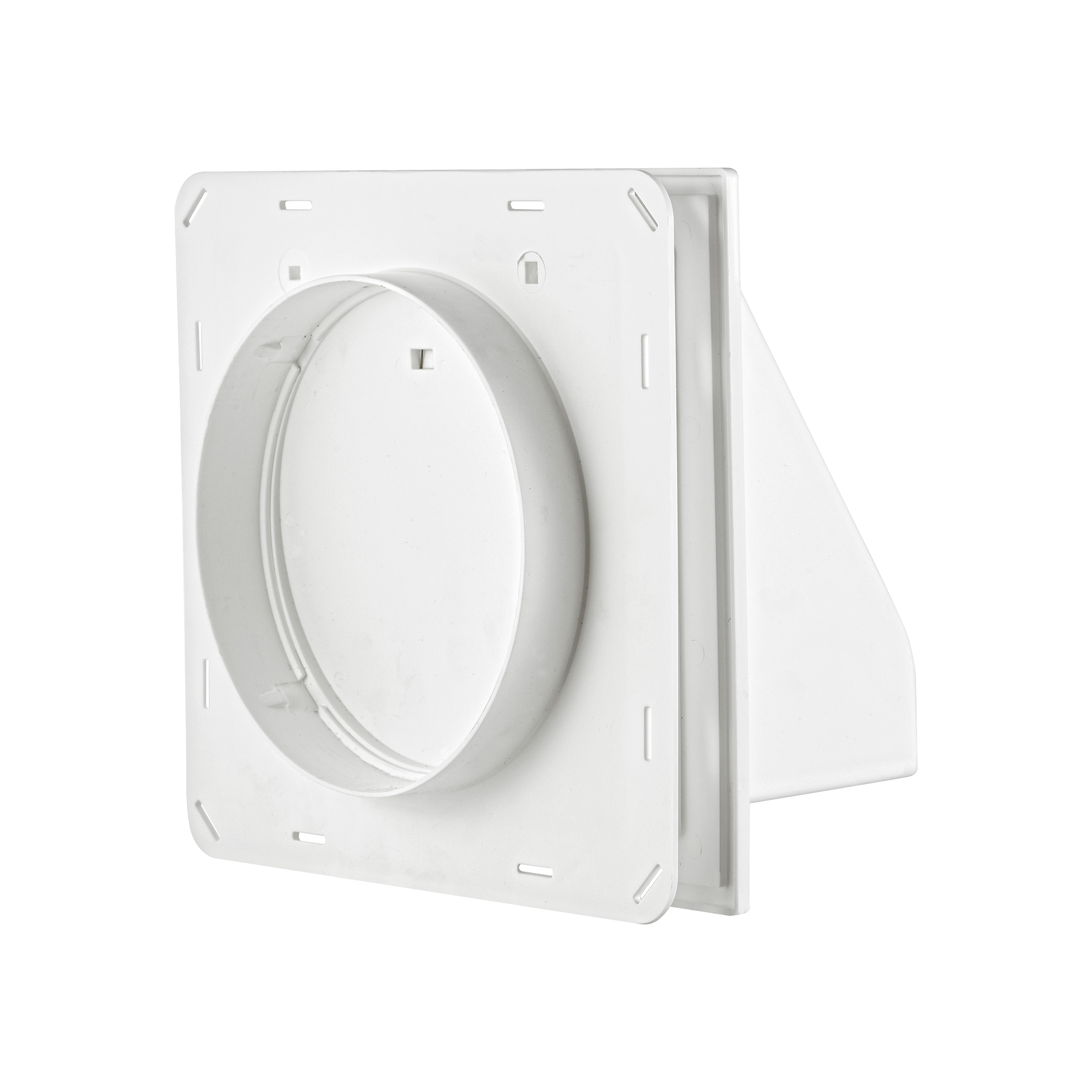 White Plastic Wall Exhaust or Intake Hood Vent - J Channel - Spring Damper - Removable Screen - 1 inch Collar - Back
