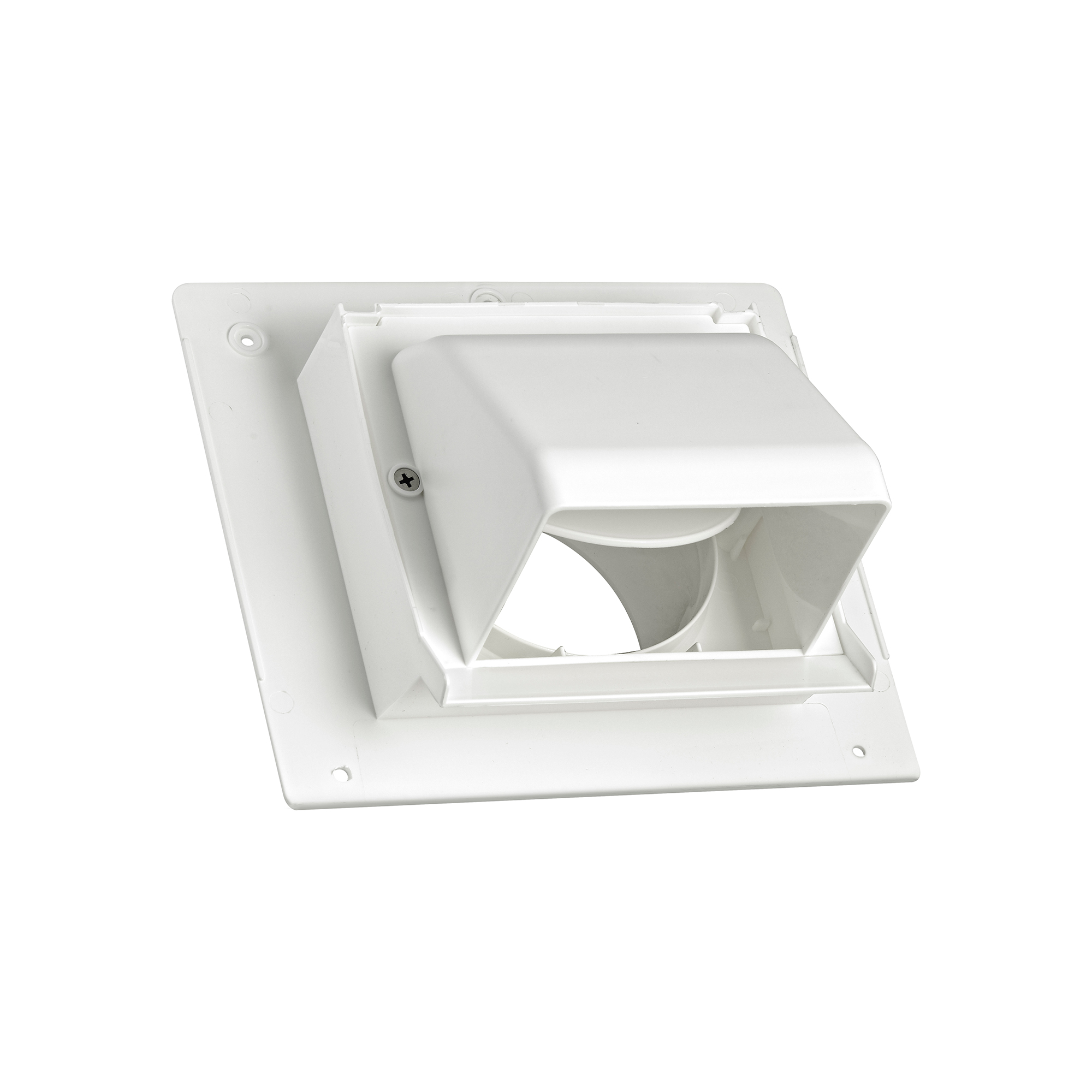 1471W-2P-02 Plastic Wall Exhaust Dryer Hood Vent - Spring-Controlled Damper - Water Drip Edge - Oversized Flange - 2.4 inch Collar - Opened