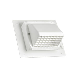 Plastic Wall Exhaust or Intake Hood Vent - Spring-Controlled Damper - Fixed Screen - Water Drip Edge - Oversized Flange - 2.4 inch Collar - Closed