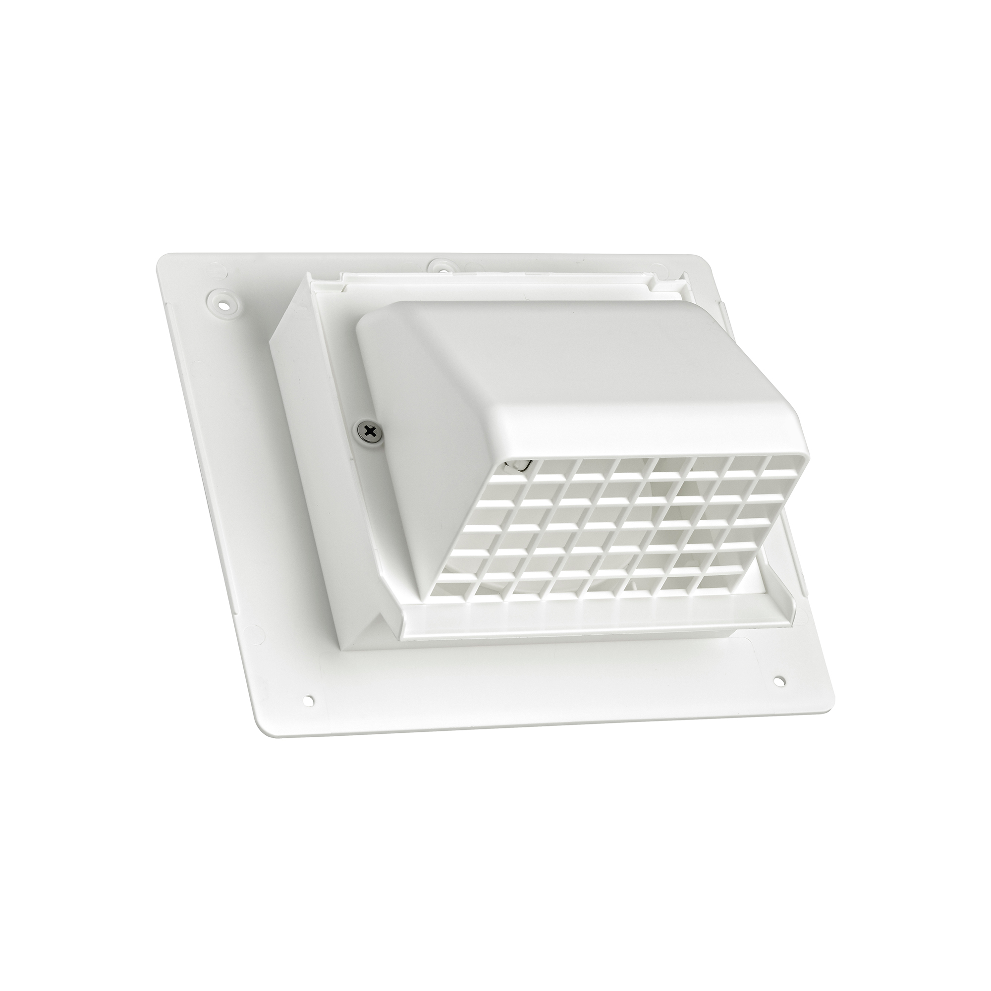 1471WS-2P-01 Plastic Wall Exhaust or Intake Hood Vent - Spring-Controlled Damper - Fixed Screen - Water Drip Edge - Oversized Flange - 2.4 inch Collar - Closed