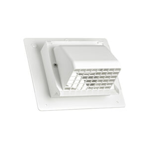 Plastic Wall Exhaust or Intake Hood Vent - Spring-Controlled Damper - Fixed Screen - Water Drip Edge - Oversized Flange - 2.4 inch Collar - Opened