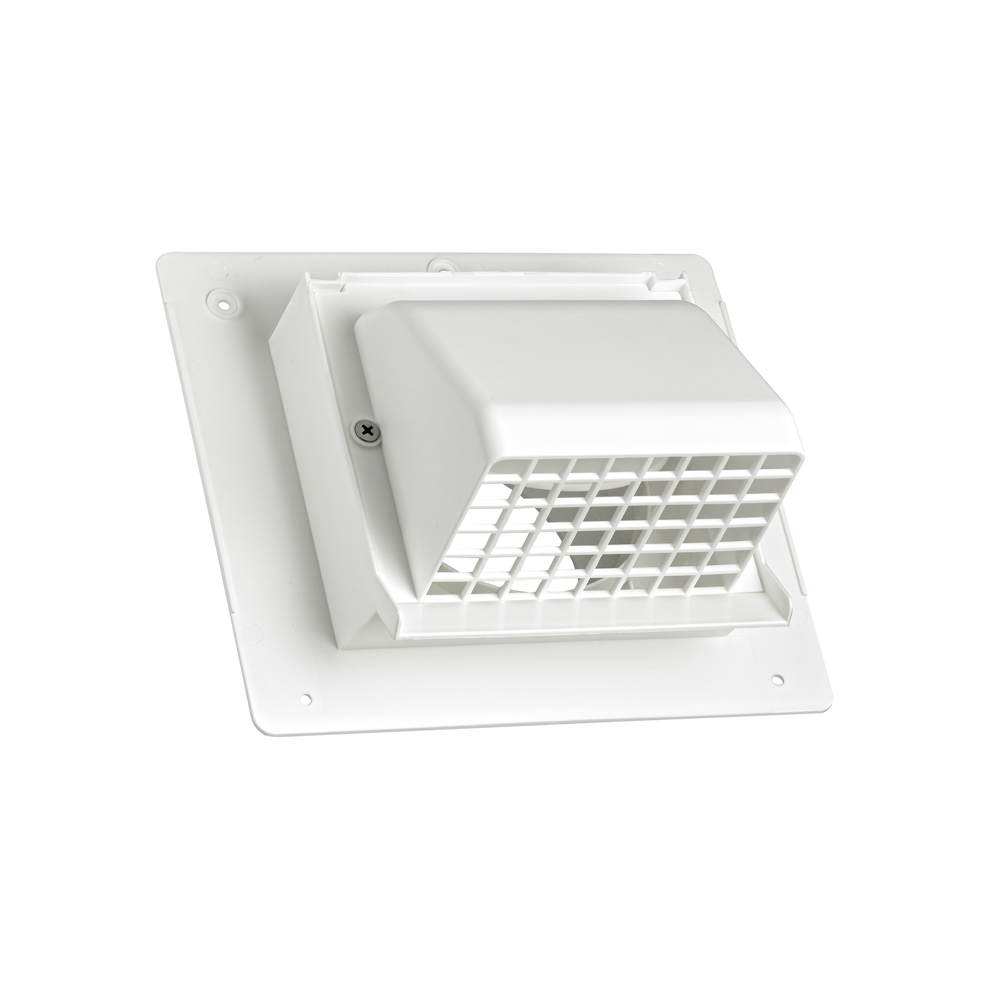 1471WS-2P-02 Plastic Wall Exhaust or Intake Hood Vent - Spring-Controlled Damper - Fixed Screen - Water Drip Edge - Oversized Flange - 2.4 inch Collar - Opened