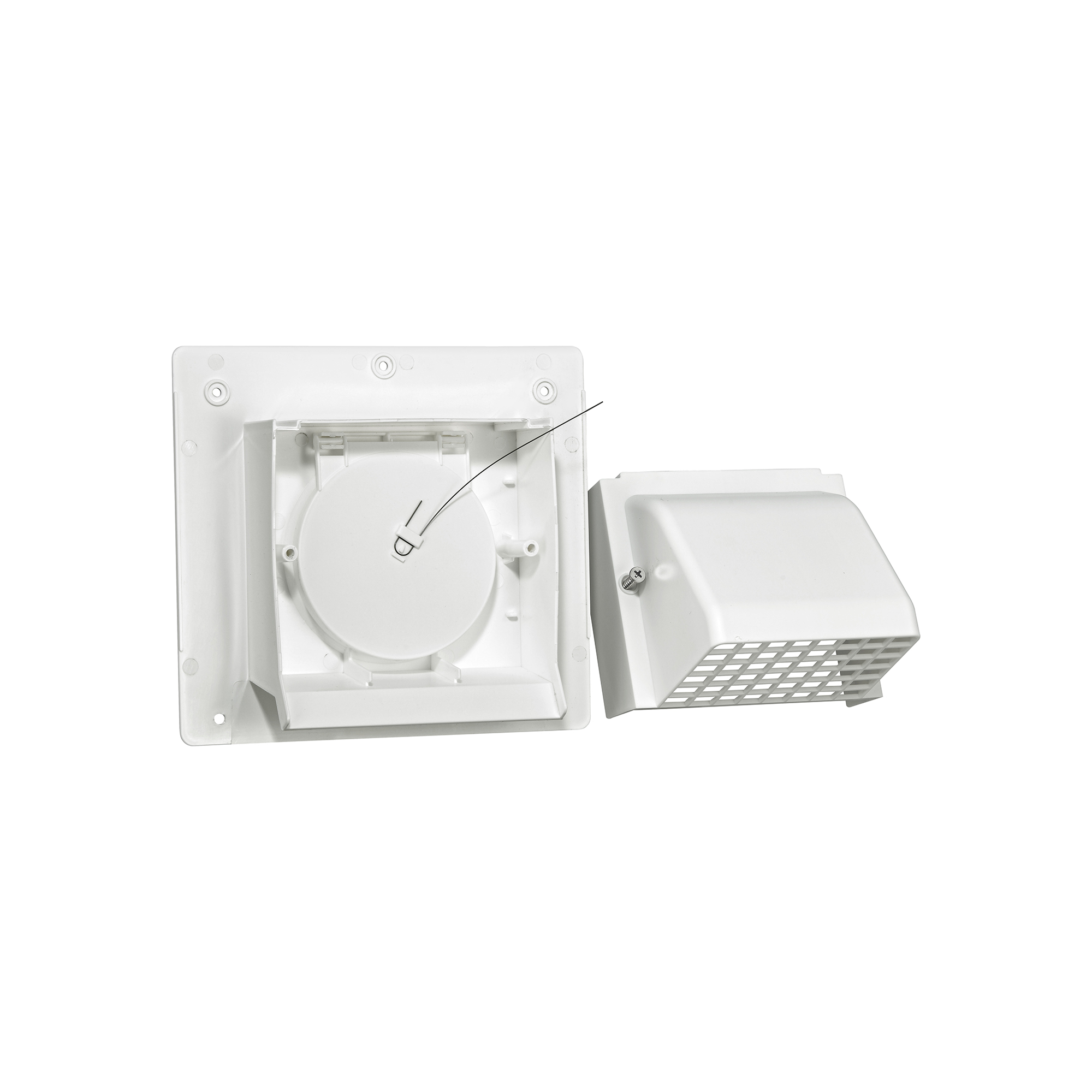 1471WS-2P-06 Plastic Wall Exhaust or Intake Hood Vent - Spring-Controlled Damper - Fixed Screen - Water Drip Edge - Oversized Flange - 2.4 inch Collar - Unassembled 1