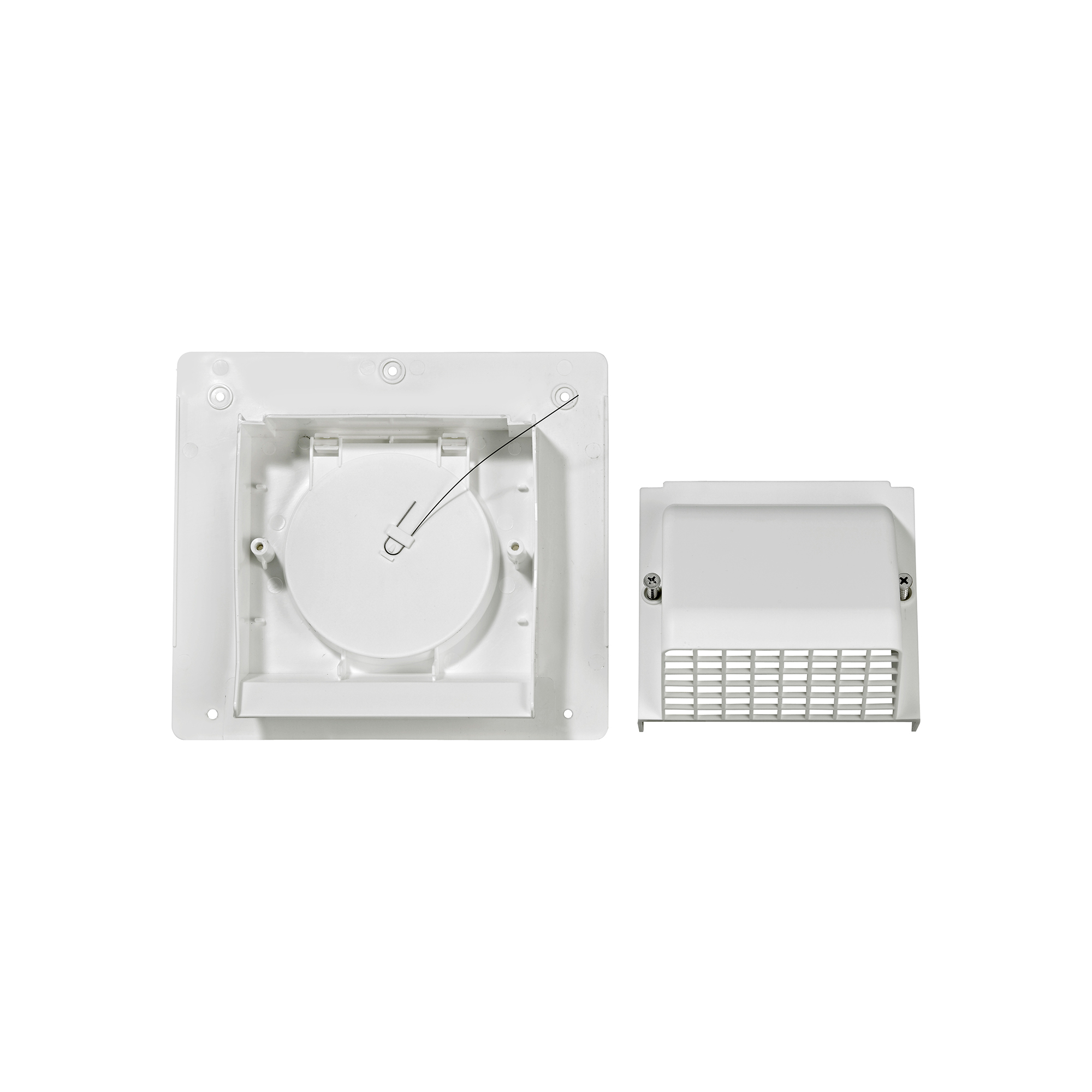 1471WS-2P-07 Plastic Wall Exhaust or Intake Hood Vent - Spring-Controlled Damper - Fixed Screen - Water Drip Edge - Oversized Flange - 2.4 inch Collar - Unassembled 2