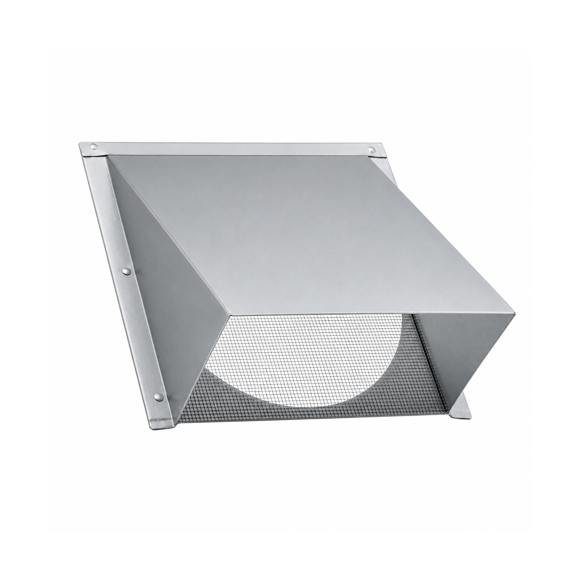 Galvanized Steel Wall Exhaust Hood Exhaust Vent - Spring Damper - 1/8 inch Wire Mesh Screen - Flush Mount - Angled Opened