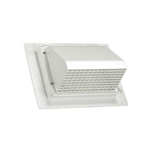 White Plastic Wall Exhaust or Intake Hood Vent - Spring-Controlled Damper - Fixed Screen - Water Drip Edge - Oversized Flange - 2.6 inch Collar - Angled Closed