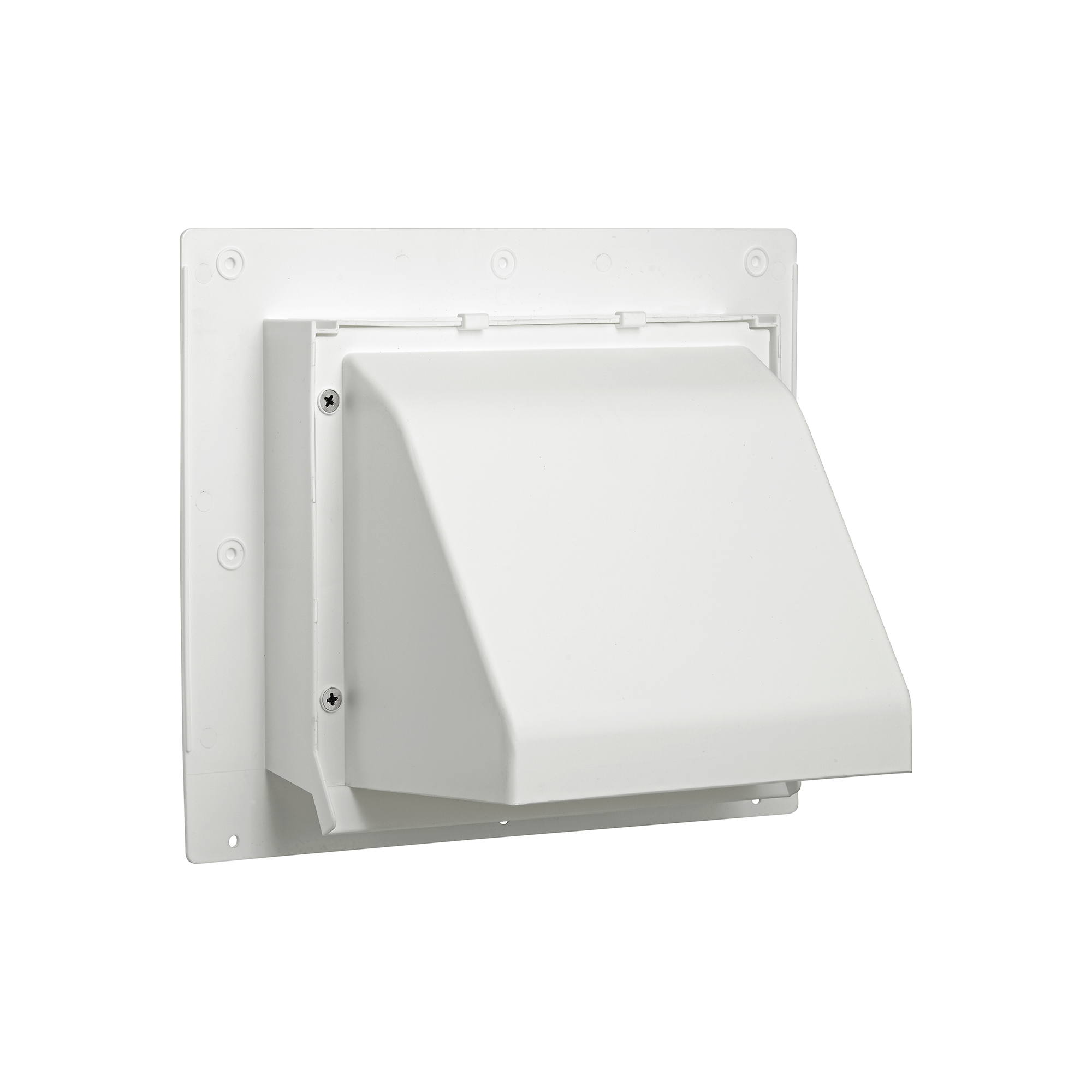 3510W-2P-03 White Plastic Wall Exhaust or Intake Hood Vent - Spring-Controlled Damper - Fixed Screen - Water Drip Edge - Oversized Flange - 2.6 inch Collar - Front