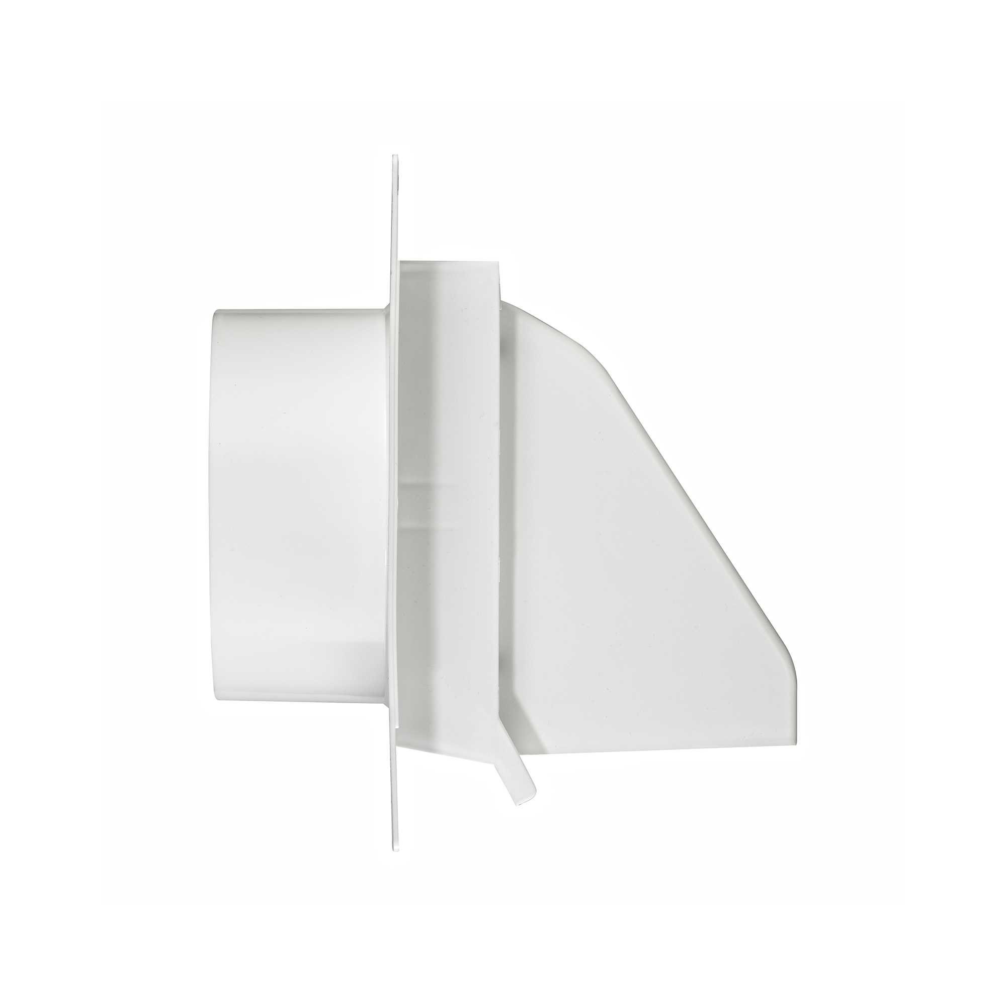 3510W-2P-04 White Plastic Wall Exhaust or Intake Hood Vent - Spring-Controlled Damper - Fixed Screen - Water Drip Edge - Oversized Flange - 2.6 inch Collar - Side